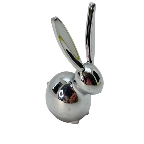 CHROME Bunny Rabbit Ring Holder Paperweight - Picture 2 of 11
